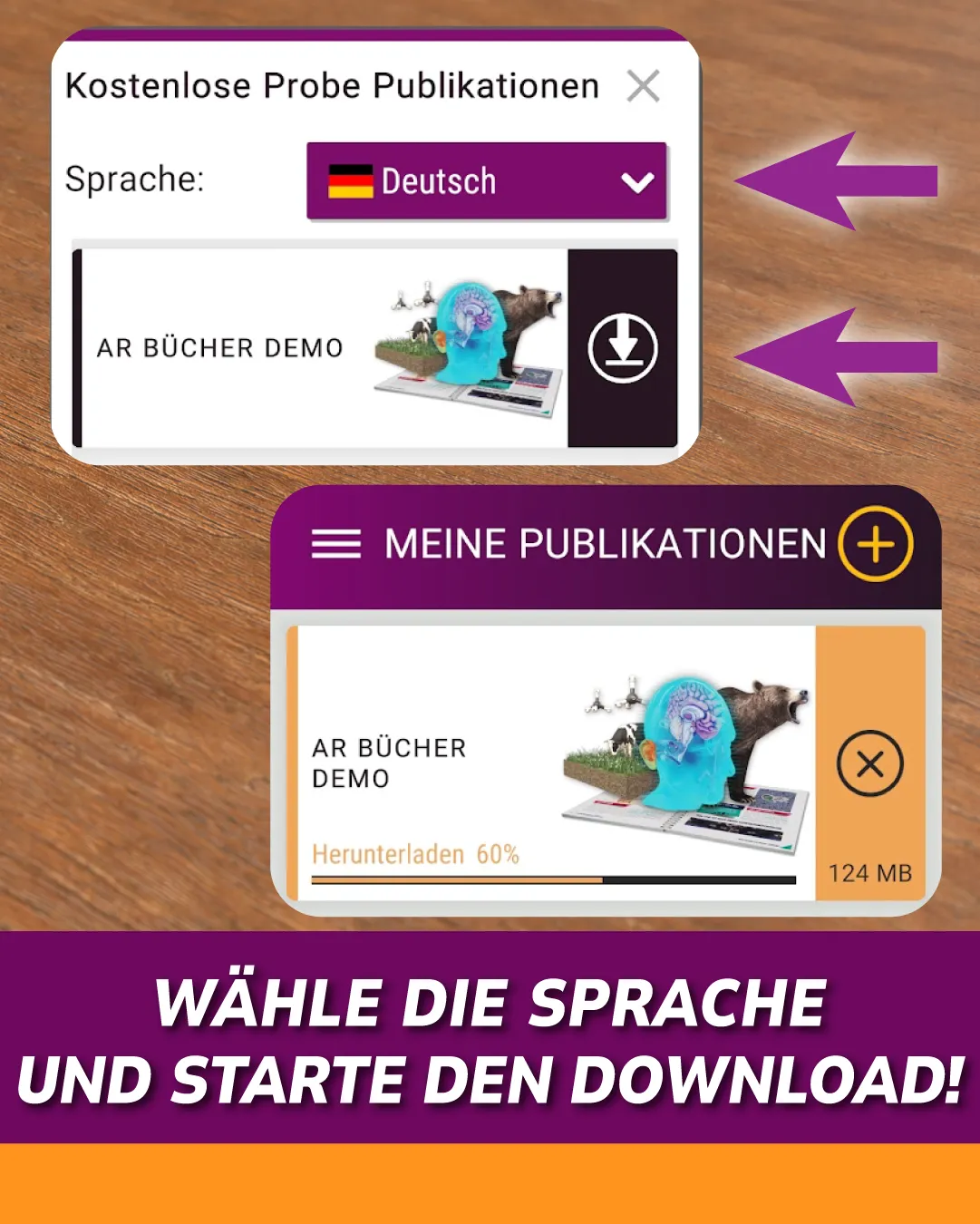 Wähle die Sprache und starte den Download