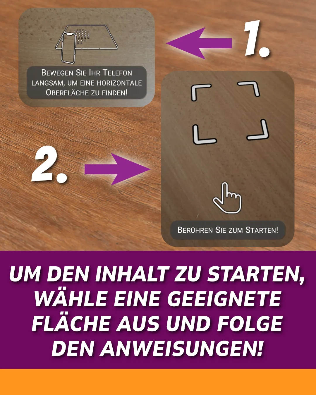 Um den inhalt zu starten, wähle eine geeignete Fläche aus und folge den anweisungen